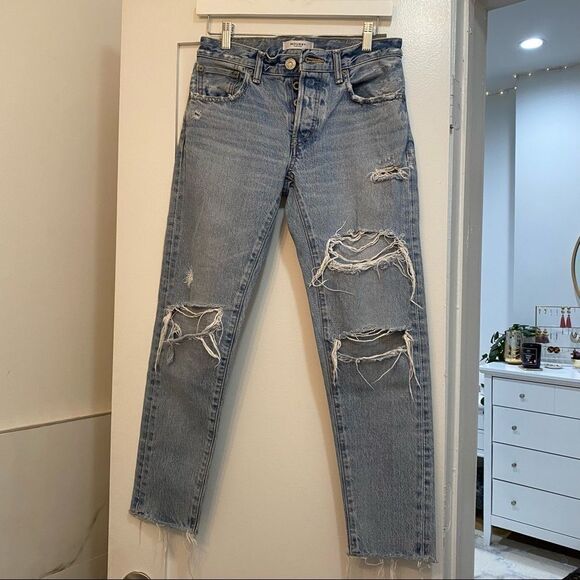 Revolve Moussy Straight Leg Distressed Blue Jeans - Picture 5 of 12